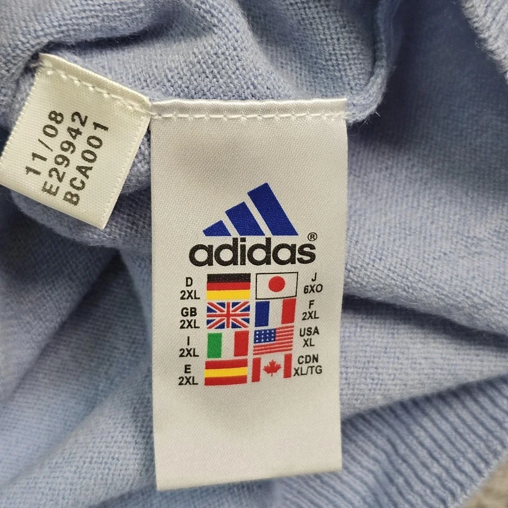 Adidas Sweater Mens 2XL Blue 100% Wool V Neck Golf Pullover Knit‎ Freeze